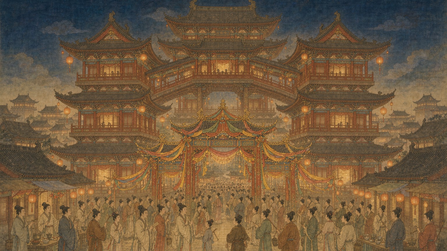 汴京第一酒楼有多豪华?《东京梦华录》里的樊楼,五座楼飞桥相通,夜夜灯火通明