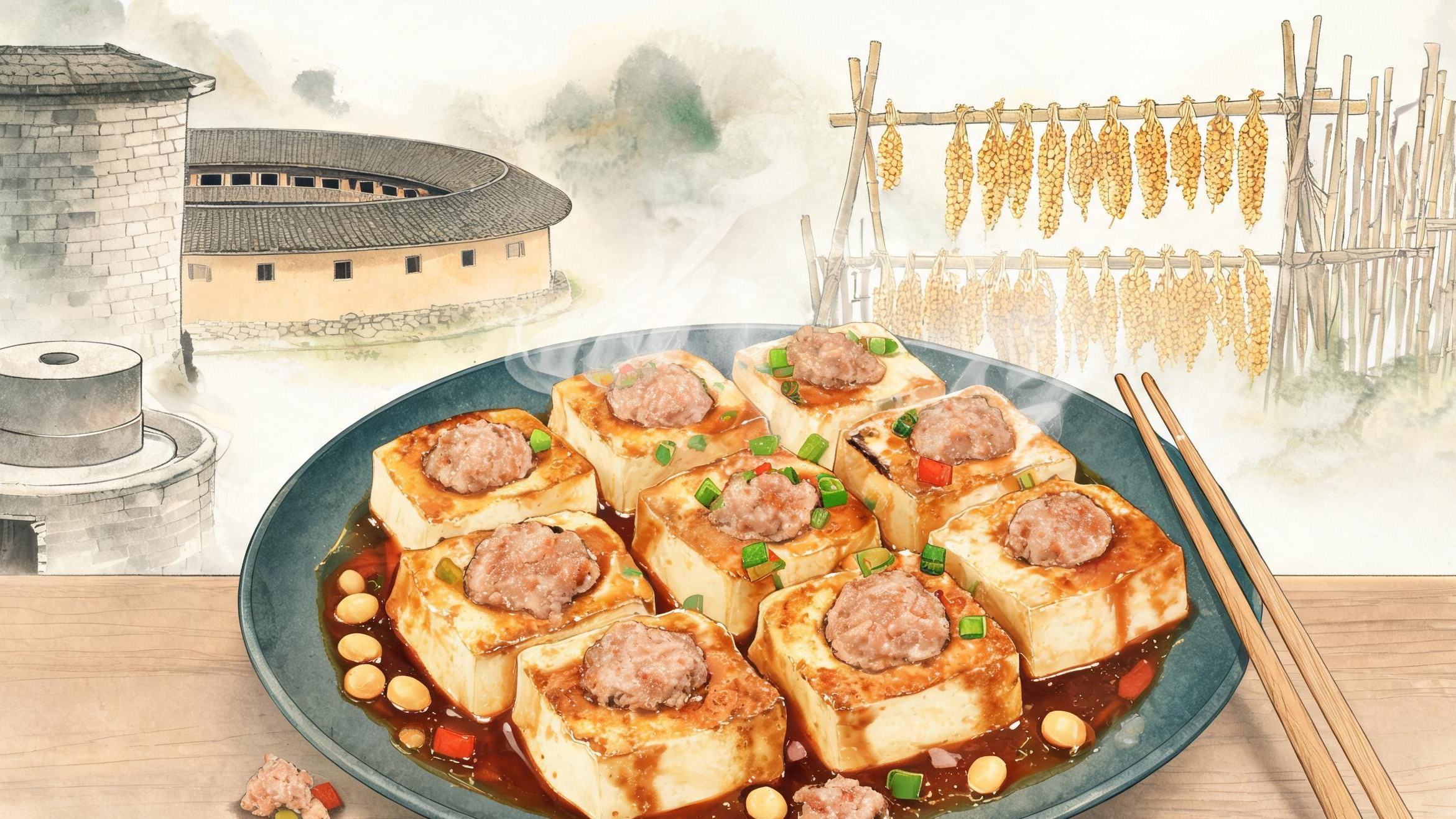 酿豆腐：客家人把吃不到的饺子，包进了一块豆腐里