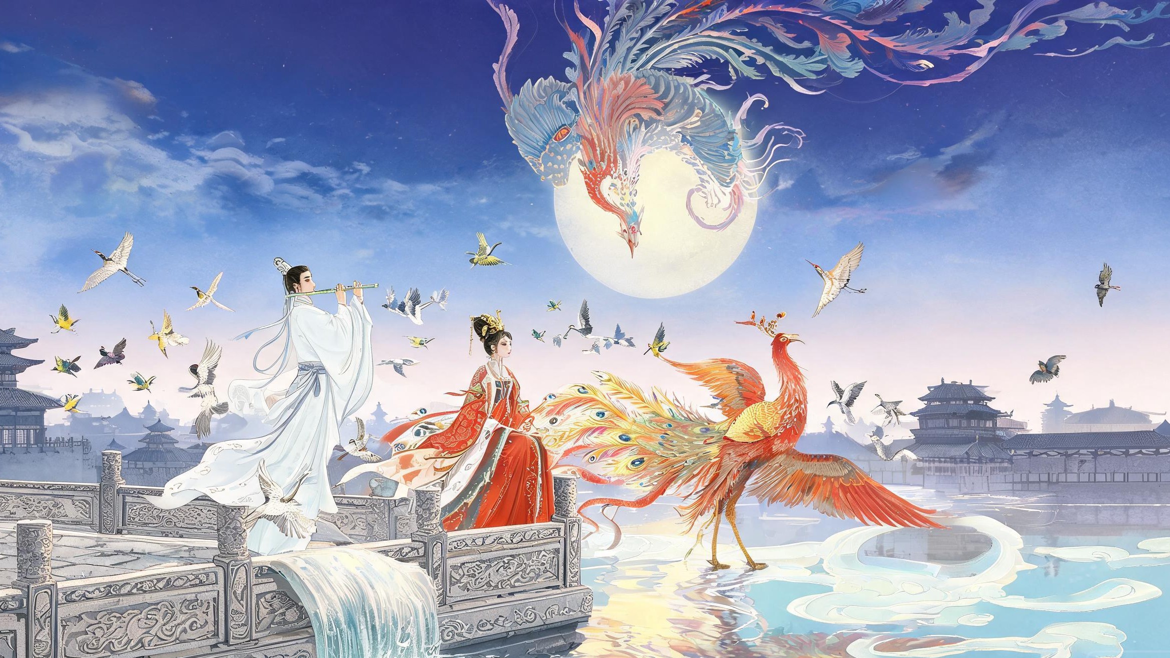 凤翔吹箫引凤:弄玉与萧史乘凤飞去的那个秋夜