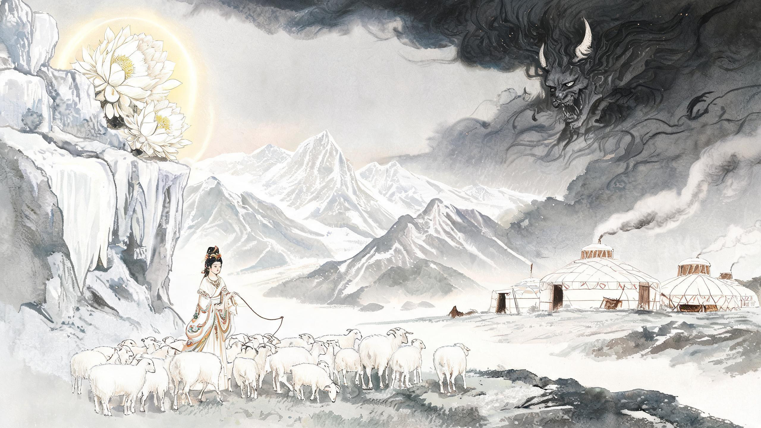甘肃祁连山雪莲女报恩传说:裕固族牧羊女与雪山恶魔的千年恩怨