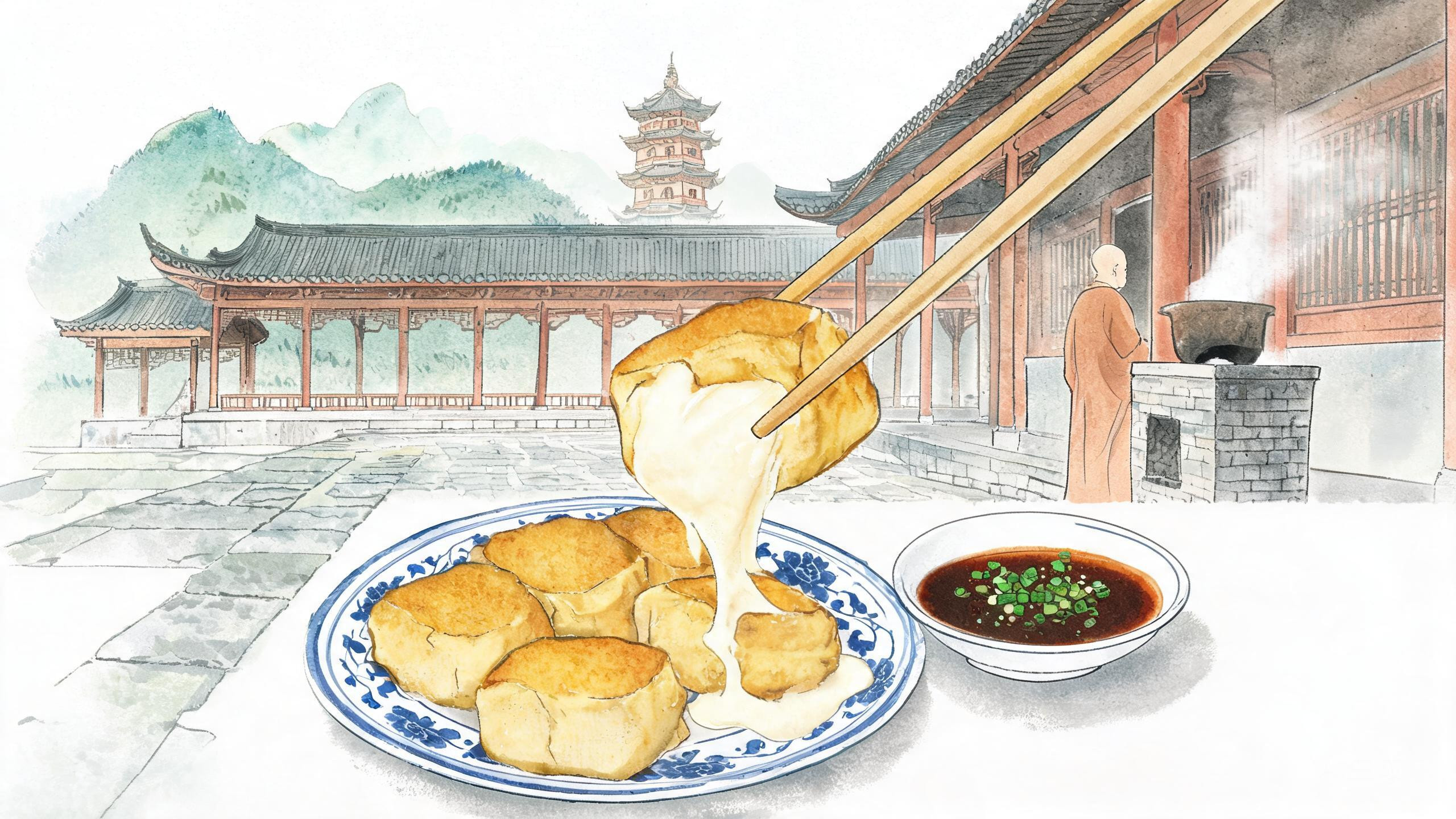 金鸡口袋豆腐:古寺禅房里的三百年素味