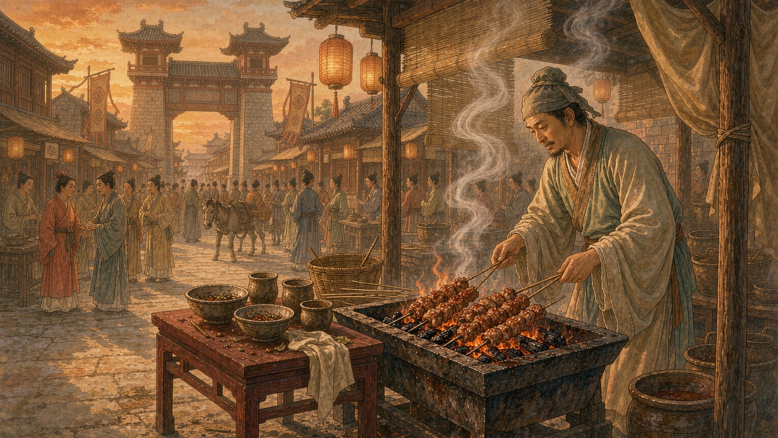 两千年前的山东人就在撸串?汉画像石里的烧烤摊,连烤炉都和今天一模一样