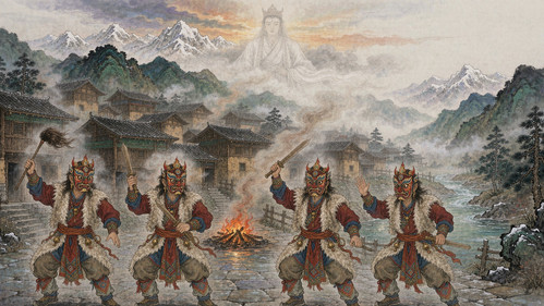 白马人的池哥昼:反穿羊皮袄的四位面具神,跳的是一场与山神的旧约