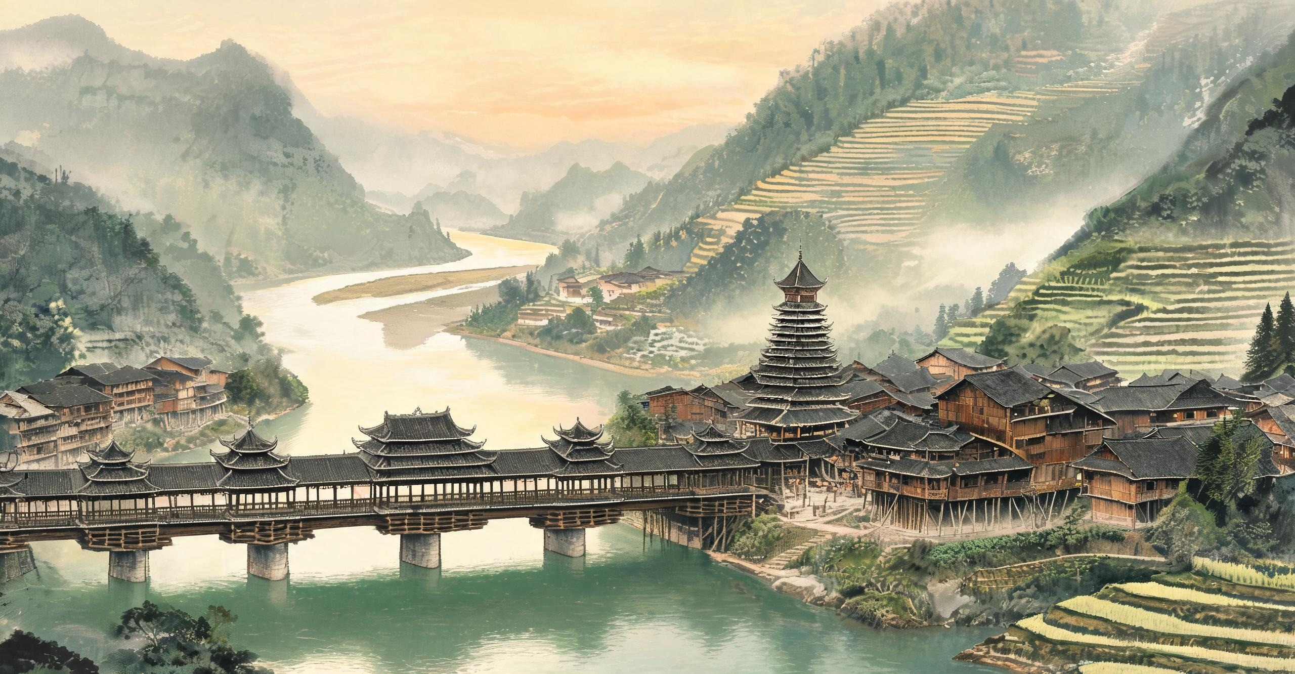 三条江汇成一个县名:三江,旧县城曾在一座江心岛上