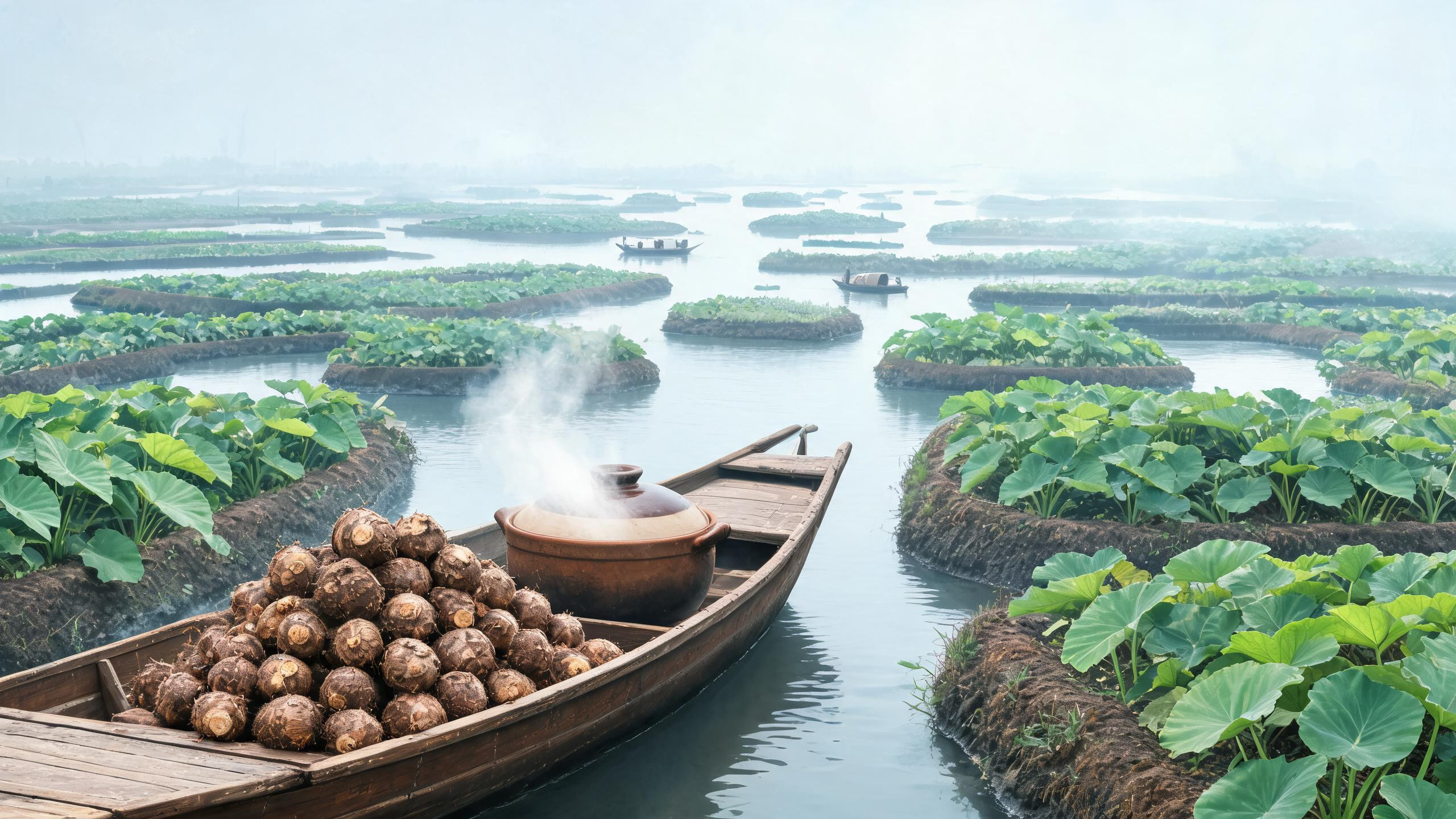 江苏兴化垛田芋头:湖荡里一座座“水中小山”,长出清香沙绵的芋