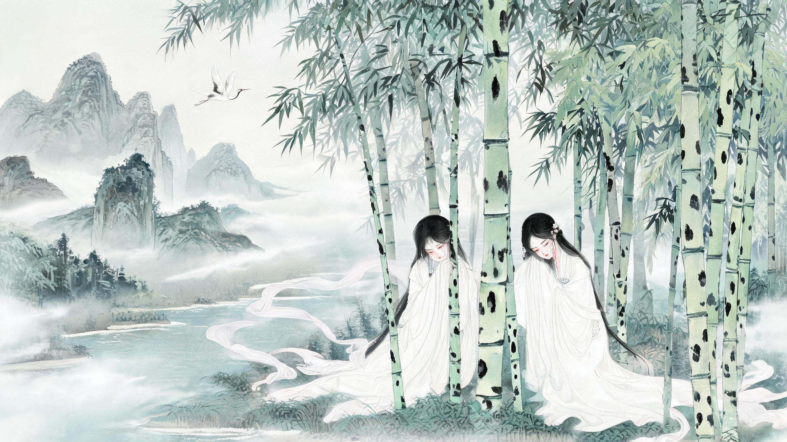 湘妃斑竹泪：舜帝南巡不归，二妃泪洒湘竹化作湘水之神